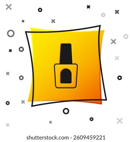 Black Bottle of nail polish icon isolated on white background. Yellow square button. Vector