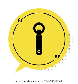 Black Bottle opener icon isolated on white background. Yellow speech bubble symbol. Vector Illustration