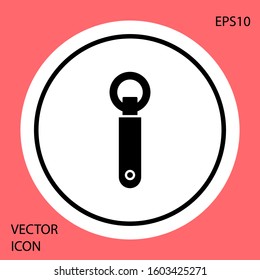 Black Bottle opener icon isolated on red background. White circle button. Vector Illustration