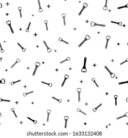 Black Bottle opener icon isolated seamless pattern on white background.  Vector Illustration