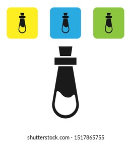 Black Bottle with potion icon isolated on white background. Flask with magic potion. Happy Halloween party. Set icons colorful square buttons. Vector Illustration