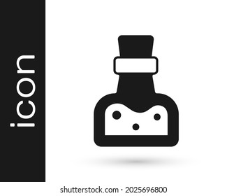 Black Bottle with potion icon isolated on white background. Flask with magic potion. Happy Halloween party.  Vector
