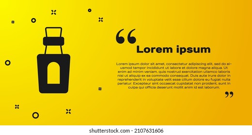 Black Bottle with potion icon isolated on yellow background. Flask with magic potion. Happy Halloween party.  Vector