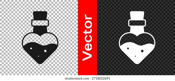 Garrafa preta com ícone de poção isolado no fundo transparente. Frasco com poção mágica. Feliz festa de Halloween.  Vetor