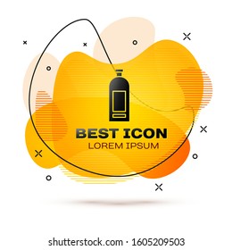 Black Bottle of shampoo icon isolated on white background. Abstract banner with liquid shapes. Vector Illustration