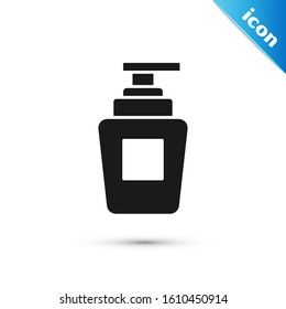 Black Bottle of shampoo icon isolated on white background.  Vector Illustration