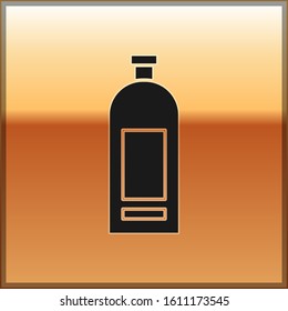 Black Bottle of shampoo icon isolated on gold background.  Vector Illustration