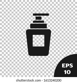 Black Bottle of shampoo icon isolated on transparent background.  Vector Illustration