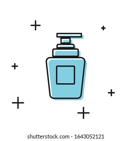 Black Bottle of shampoo icon isolated on white background.  Vector Illustration