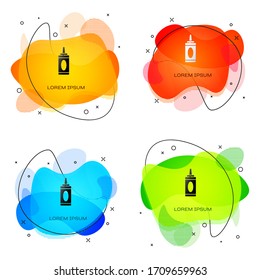 Black Bottle of shampoo icon isolated on white background. Abstract banner with liquid shapes. Vector Illustration