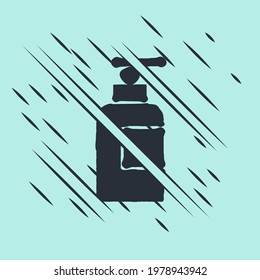 Black Bottle of shampoo icon isolated on green background. Glitch style. Vector