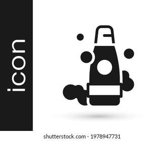Black Bottle of shampoo icon isolated on white background.  Vector