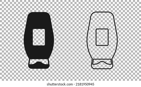 Black Bottle of shampoo icon isolated on transparent background.  Vector