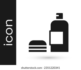 Black Bottle of shampoo icon isolated on white background.  Vector