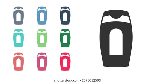 Black Bottle of shampoo icon isolated on white background. Set icons colorful. Vector