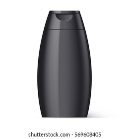 Black Bottle of Shampoo Packaging Isolated at White Background