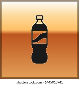 Black Bottle of water icon isolated on gold background. Soda aqua drink sign. Vector Illustration