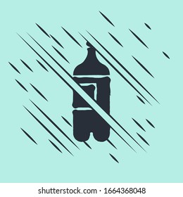 Black Bottle of water icon isolated on green background. Soda aqua drink sign. Glitch style. Vector Illustration