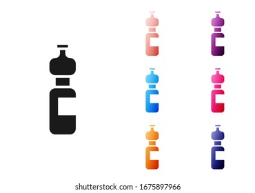 Black Bottle of water icon isolated on white background. Soda aqua drink sign. Set icons colorful. Vector Illustration