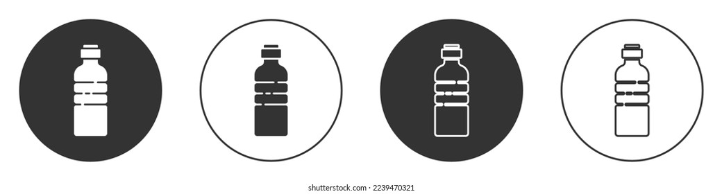 Black Bottle of water icon isolated on white background. Soda aqua drink sign. Circle button. Vector Illustration