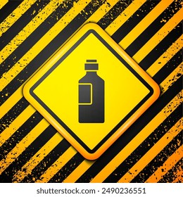 Black Bottle of water icon isolated on yellow background. Soda aqua drink sign. Warning sign. Vector Illustration