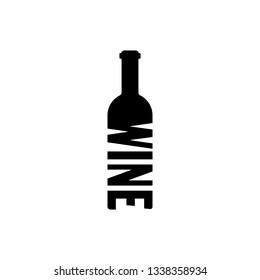 Black Bottle of wine icon isolated on white background. Lettering bottle of wine. Vector Illustration