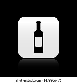 Black Bottle of wine icon isolated on black background. square button. Vector Illustration