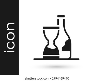 Black Bottle of wine icon isolated on white background. Wine aging.  Vector