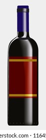 black bottle of wine with red sticky label