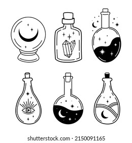 Black bottles icons set. Celestial symbol isolated on a white background.