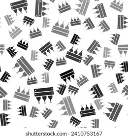 Black Bottles of wine in a wooden box icon isolated seamless pattern on white background. Wine bottles in a wooden crate icon.  Vector Illustration