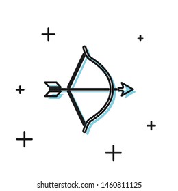 Black Bow and arrow icon isolated on white background. Cupid symbol. Love sign. Valentines day concept.  Vector Illustration