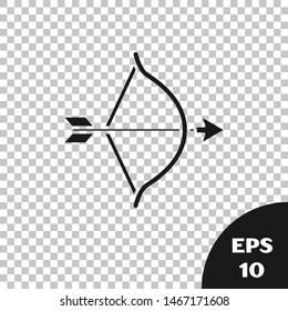 Black Bow and arrow icon isolated on transparent background. Cupid symbol. Love sign. Valentines day concept.  Vector Illustration