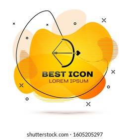 Black Bow and arrow icon isolated on white background. Cupid symbol. Love sign. Valentines day concept. Abstract banner with liquid shapes. Vector Illustration