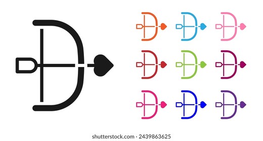 Black Bow and arrow icon isolated on white background. Cupid symbol. Love sign. Happy Valentines day. Set icons colorful. Vector