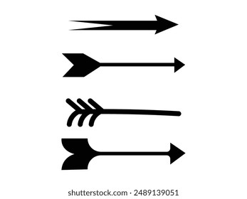 black bow arrow icon set vector