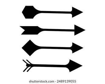 black bow arrow icon set vector