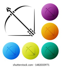 Black Bow and arrow in quiver icon isolated on white background. Set icons colorful circle buttons. Vector Illustration