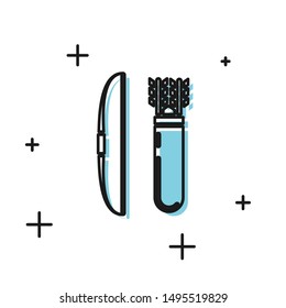 Black Bow and arrow in quiver icon isolated on white background.  Vector Illustration