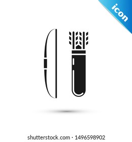 Black Bow and arrow in quiver icon isolated on white background.  Vector Illustration