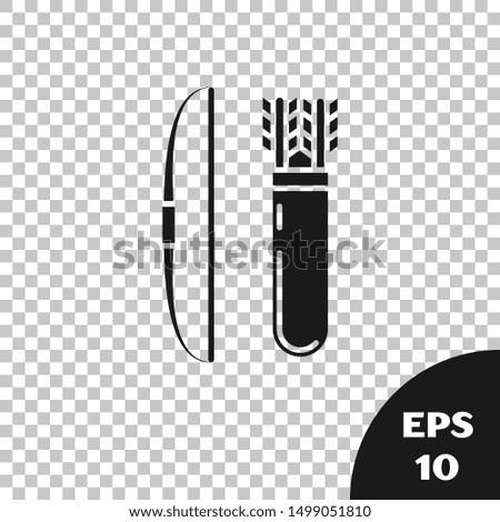 Black Bow and arrow in quiver icon isolated on transparent background.  Vector Illustration