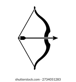 Ilustração vetorial de arco e flecha pretos. Silhueta de arma Archer. Equipamento de combate medieval. Sinal de competição de caça desportiva.