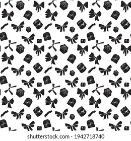 Black bow and box on white background vector illustration, seamless pattern