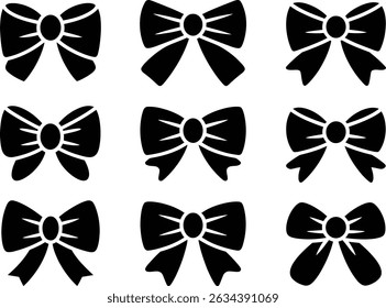 Black Bow Clipart Collection , Elegant Ribbon Set for Decoration, Fashion, and Design Use	