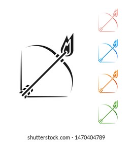 Black Bow and fire arrow icon isolated on white background. Set icons colorful. Vector Illustration