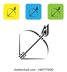 Black Bow and fire arrow icon isolated on white background. Set icons colorful square buttons. Vector Illustration