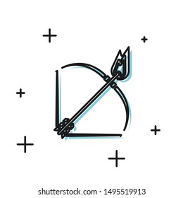 Black Bow and fire arrow icon isolated on white background.  Vector Illustration