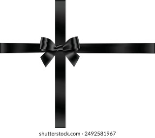 Lazo negro con Horizontal y Vertical de la cinta cruzada lugar en el fondo blanco para decorar su tarjeta funeraria, Tarjeta de regalo o Sitio web, Vector EPS10 con espacio de copia 