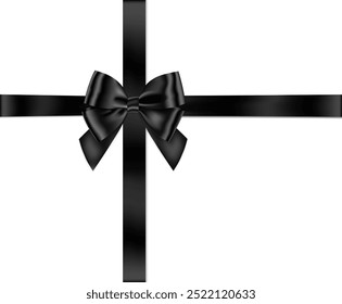 Black bow with horizontal and Vertical cross ribbon place on white background for decorate you funeral card, gift card or website, Vector EPS10 with copy space 