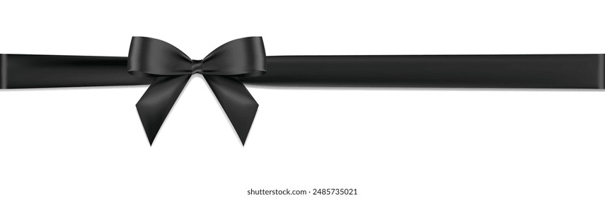 Black bow long horizontal ribbon realistic shiny satin vector for decorate decorate your Invitation card, brochure ,greeting card ,book cover ,isolated on white background.